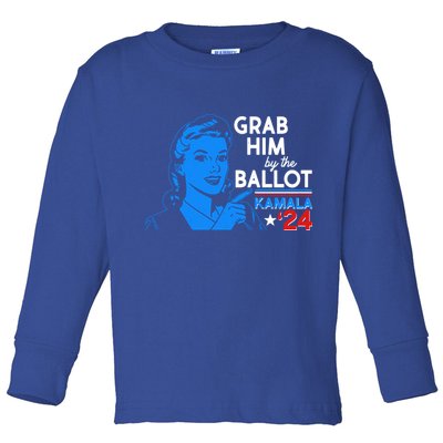 Retro Vintage Grab Him The Ballot Kamala Harris 2024 Toddler Long Sleeve Shirt