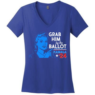 Retro Vintage Grab Him The Ballot Kamala Harris 2024 Women's V-Neck T-Shirt