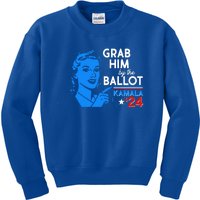 Retro Vintage Grab Him The Ballot Kamala Harris 2024 Kids Sweatshirt