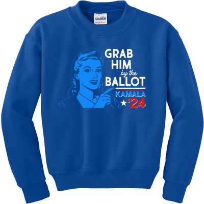 Retro Vintage Grab Him The Ballot Kamala Harris 2024 Kids Sweatshirt