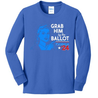 Retro Vintage Grab Him The Ballot Kamala Harris 2024 Kids Long Sleeve Shirt