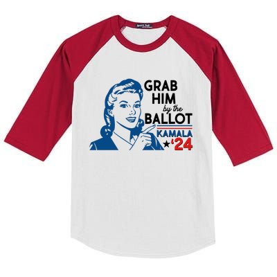 Retro Vintage Grab Him The Ballot Kamala Harris 2024 Kids Colorblock Raglan Jersey