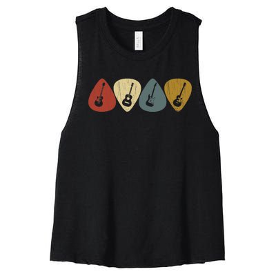 Retro Vintage Guitar Pick For Guitarist Music Women's Racerback Cropped Tank