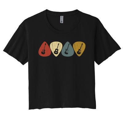 Retro Vintage Guitar Pick For Guitarist Music Women's Crop Top Tee