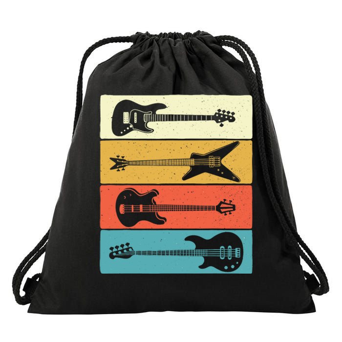 Retro Vintage Guitars - Bass Guitar Music Lover Bassist Drawstring Bag