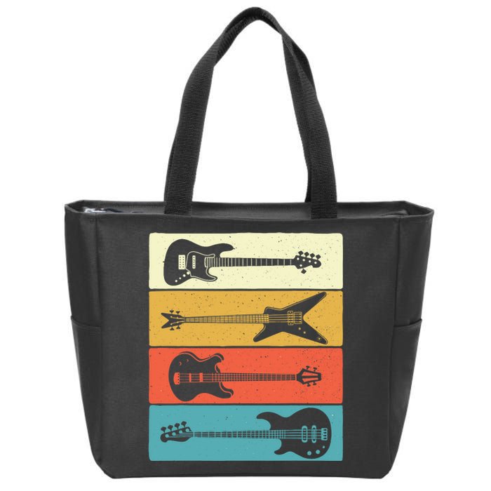 Retro Vintage Guitars - Bass Guitar Music Lover Bassist Zip Tote Bag