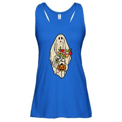 Retro Vintage Gnoovy Halloween Flower Ghost Pumpkin Sketch Ladies Essential Flowy Tank