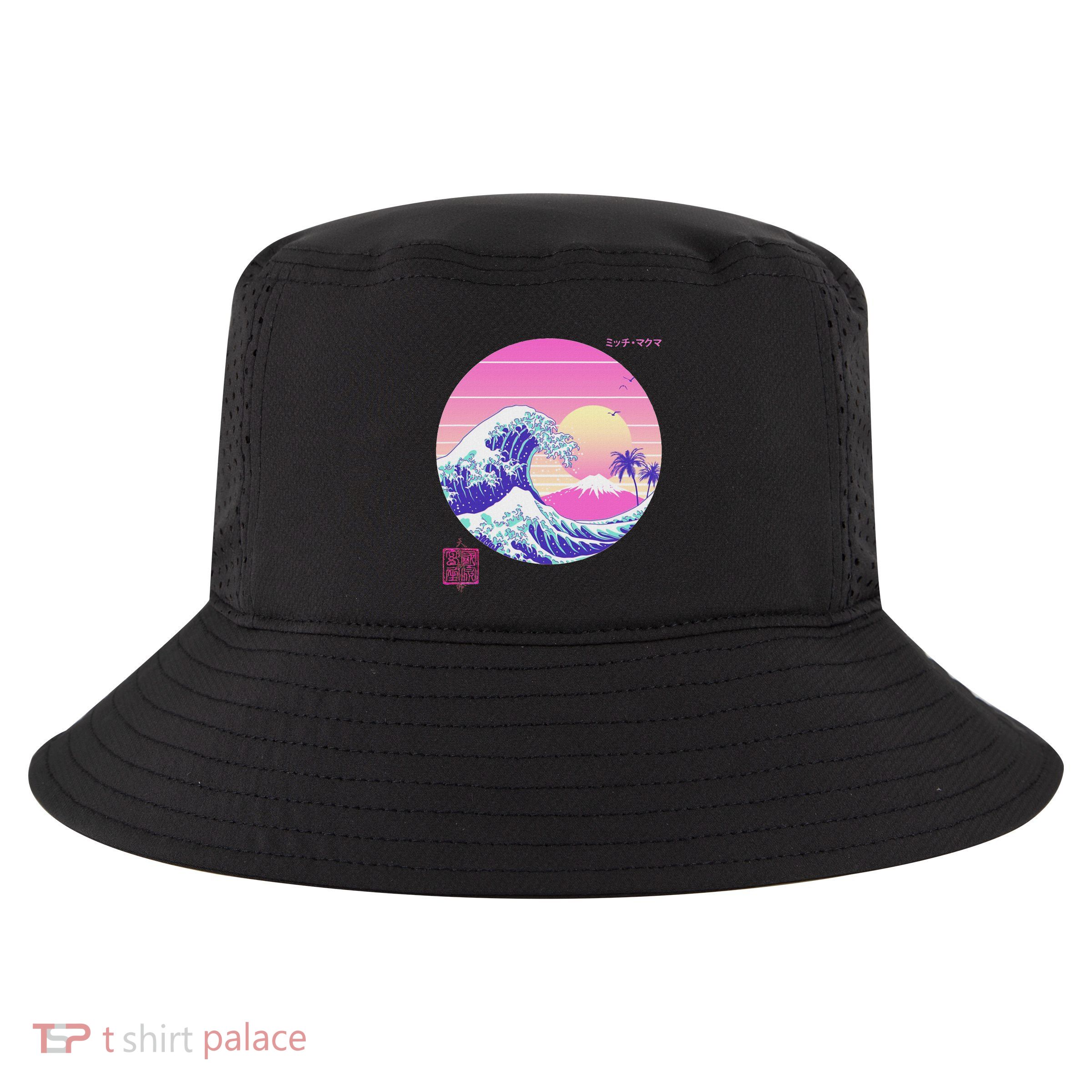 Retro Vaporwave Great Wave Japanese Aesthetic Design Cool Comfort Performance Bucket Hat