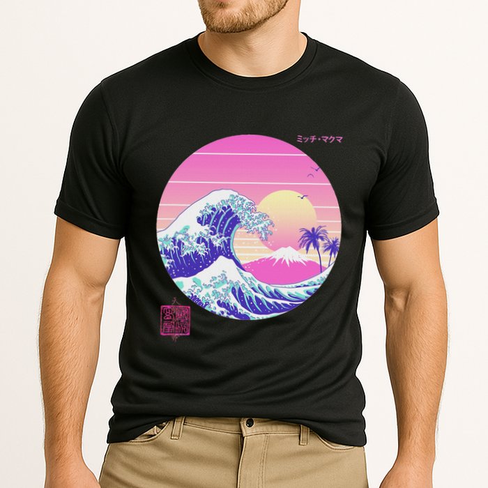 Retro Vaporwave Great Wave Japanese Aesthetic Design Cooling Performance Crew T-Shirt