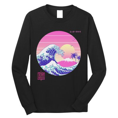 Retro Vaporwave Great Wave Japanese Aesthetic Design Long Sleeve Shirt