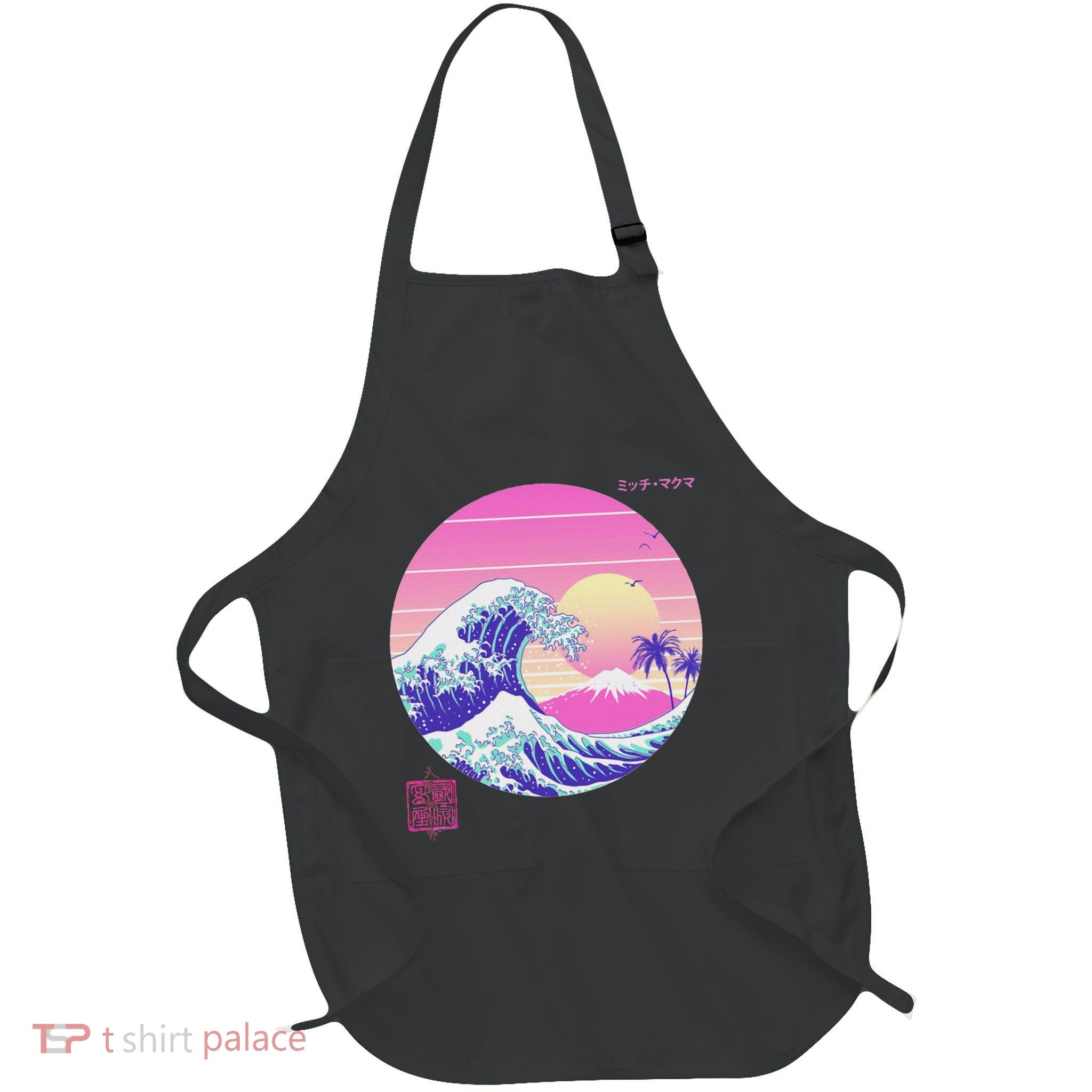 Retro Vaporwave Great Wave Japanese Aesthetic Design Apron