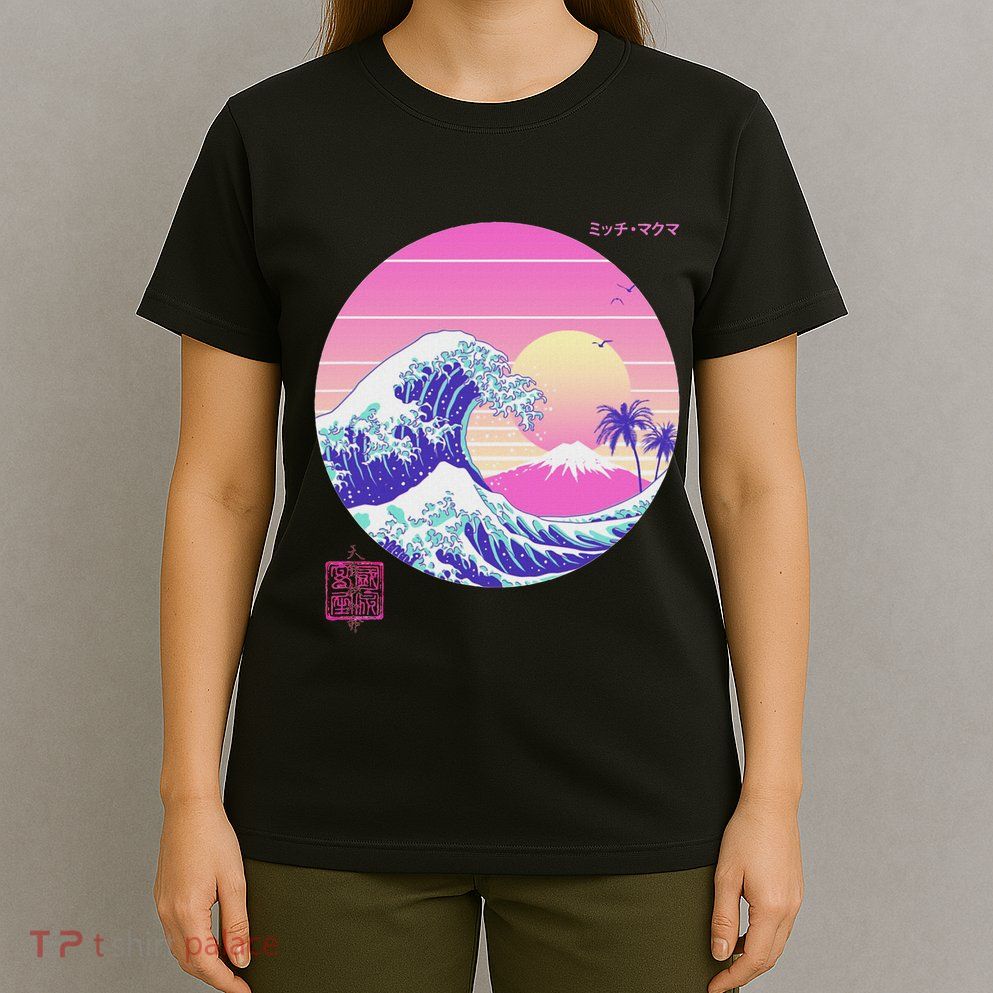 Retro Vaporwave Great Wave Japanese Aesthetic Design T-Shirt