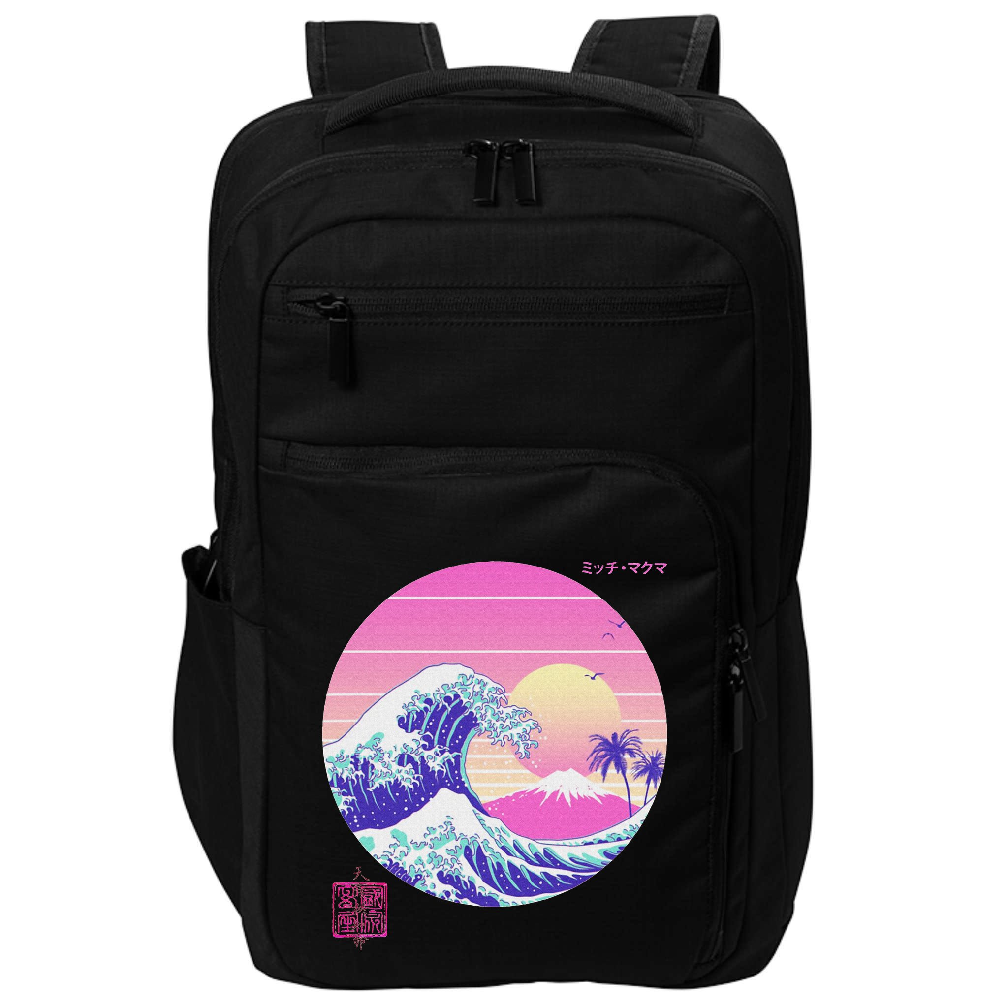 Retro Vaporwave Great Wave Japanese Aesthetic Design Impact Tech Backpack