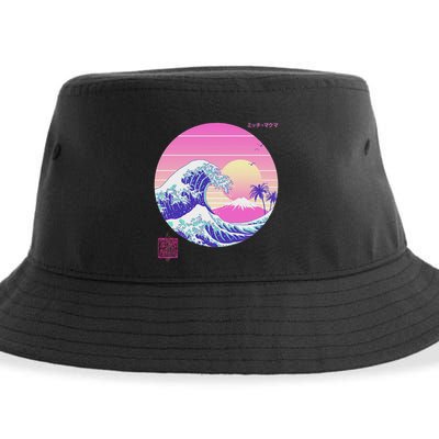 Retro Vaporwave Great Wave Japanese Aesthetic Design Sustainable Bucket Hat