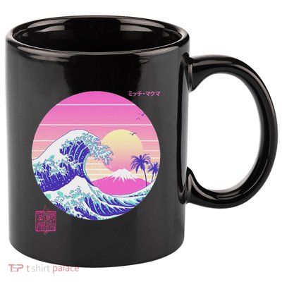 Retro Vaporwave Great Wave Japanese Aesthetic Design 11oz C Handle Ceramic Mug