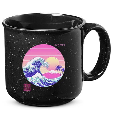 Retro Vaporwave Great Wave Japanese Aesthetic Design 15oz Campfire Ceramic Mug