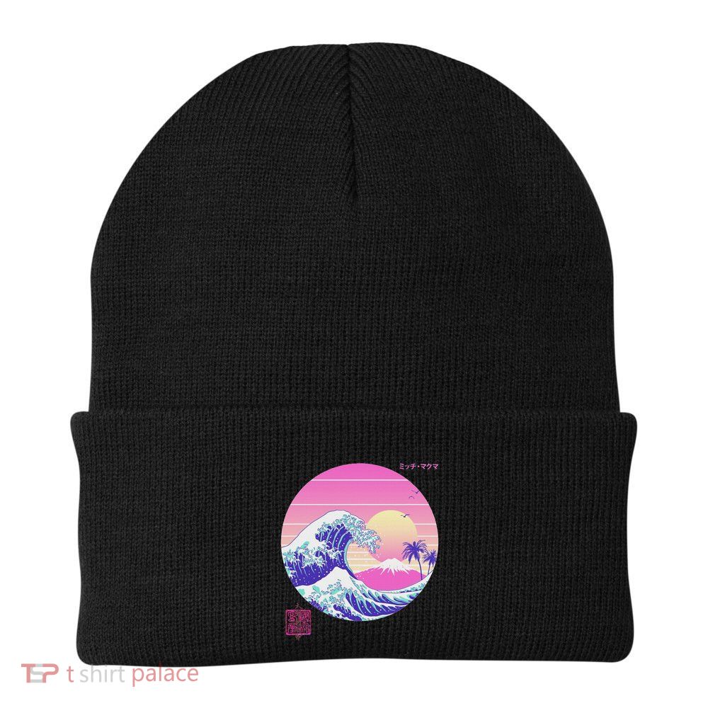 Retro Vaporwave Great Wave Japanese Aesthetic Design Beanie