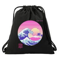Retro Vaporwave Great Wave Japanese Aesthetic Design Drawstring Bag