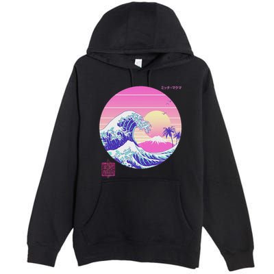 Retro Vaporwave Great Wave Japanese Aesthetic Design Premium Pullover Hoodie