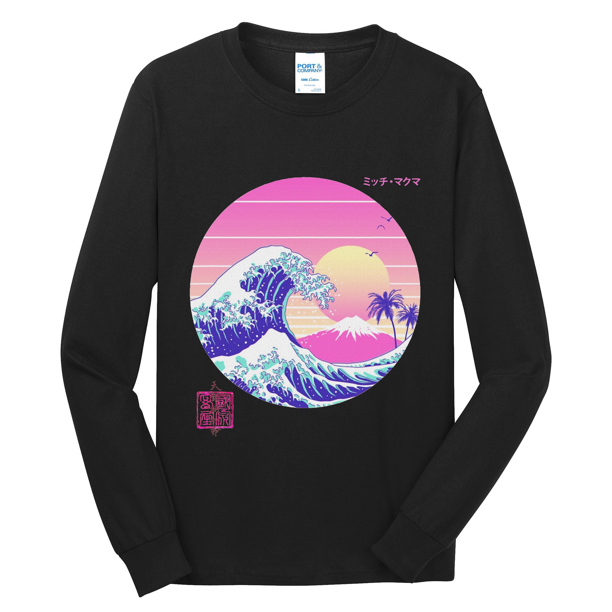 Retro Vaporwave Great Wave Japanese Aesthetic Design Tall Long Sleeve T-Shirt