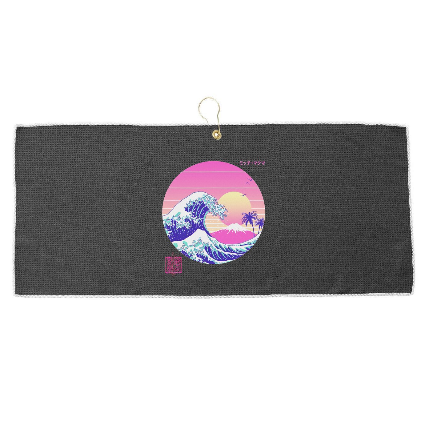 Retro Vaporwave Great Wave Japanese Aesthetic Design Large Microfiber Waffle Golf Towel