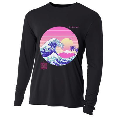 Retro Vaporwave Great Wave Japanese Aesthetic Design Cooling Performance Long Sleeve Crew