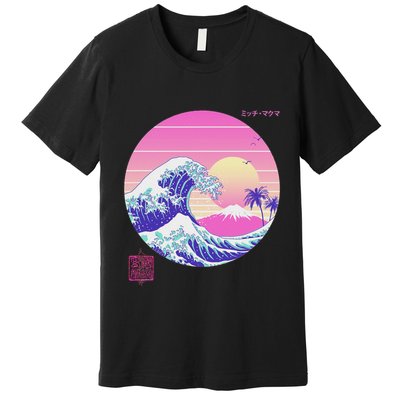 Retro Vaporwave Great Wave Japanese Aesthetic Design Premium T-Shirt