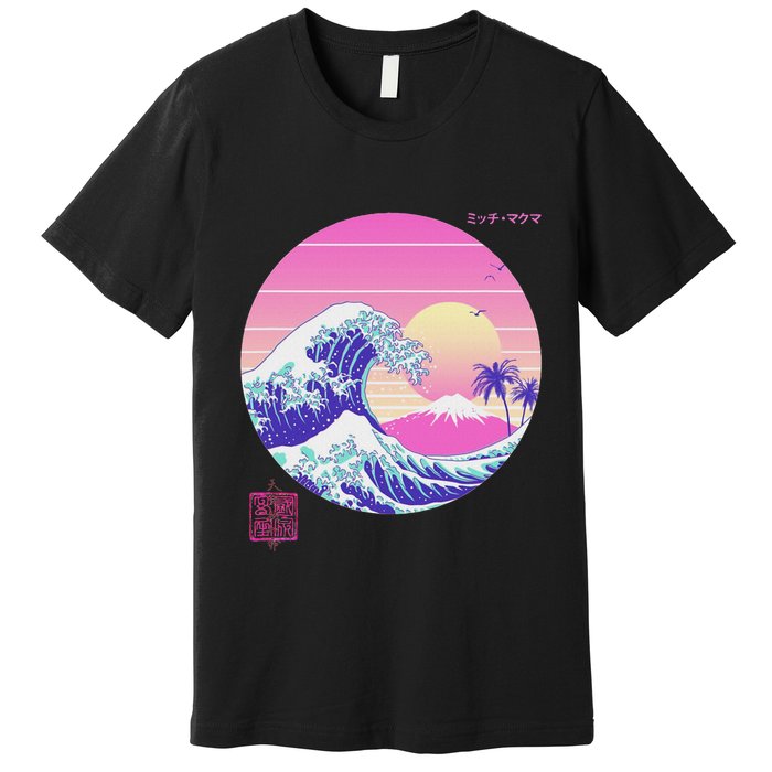 Retro Vaporwave Great Wave Japanese Aesthetic Design Premium T-Shirt