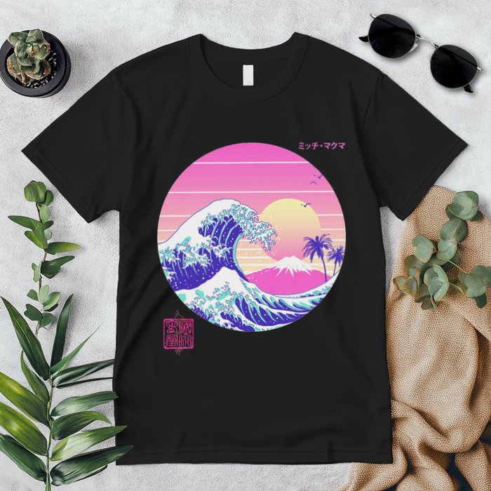 Retro Vaporwave Great Wave Japanese Aesthetic Design Premium T-Shirt