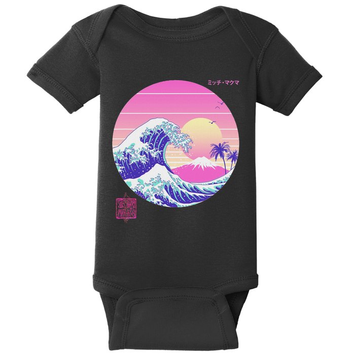 Retro Vaporwave Great Wave Japanese Aesthetic Design Baby Bodysuit