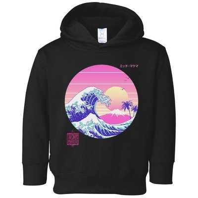 Retro Vaporwave Great Wave Japanese Aesthetic Design Toddler Hoodie
