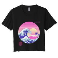 Retro Vaporwave Great Wave Japanese Aesthetic Design Women's Crop Top Tee