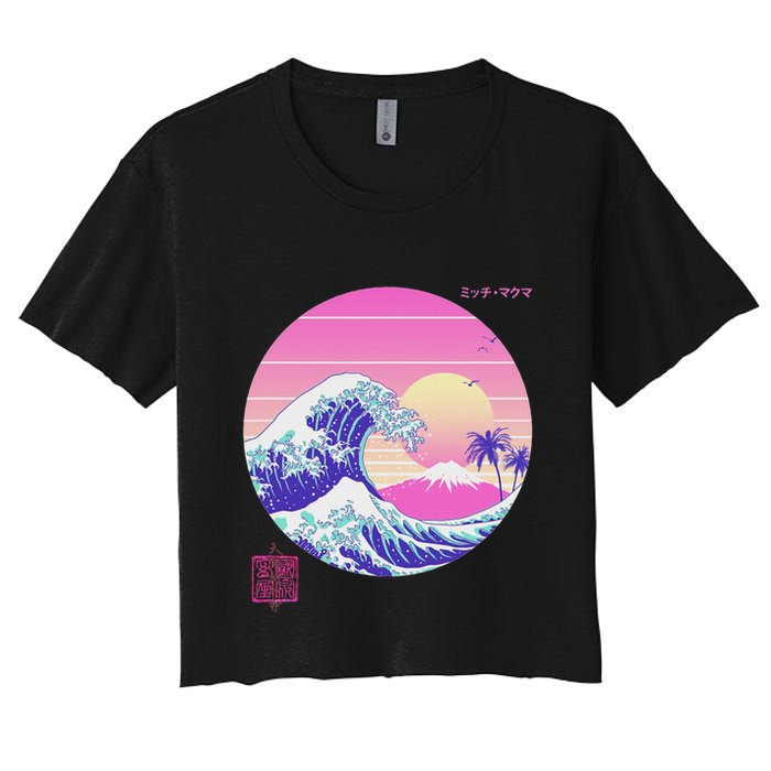 Retro Vaporwave Great Wave Japanese Aesthetic Design Women's Crop Top Tee