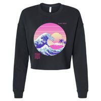 Retro Vaporwave Great Wave Japanese Aesthetic Design Cropped Pullover Crew