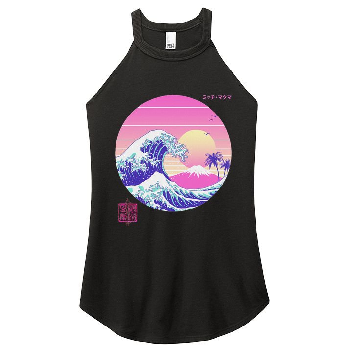 Retro Vaporwave Great Wave Japanese Aesthetic Design Women's Perfect Tri Rocker Tank