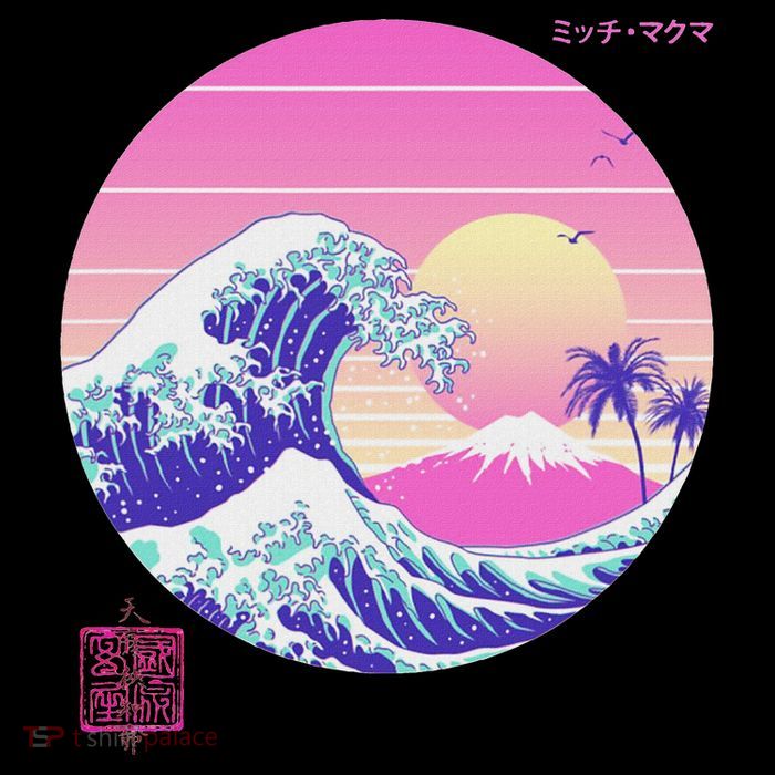 Retro Vaporwave Great Wave Japanese Aesthetic Design Women's V-Neck T-Shirt