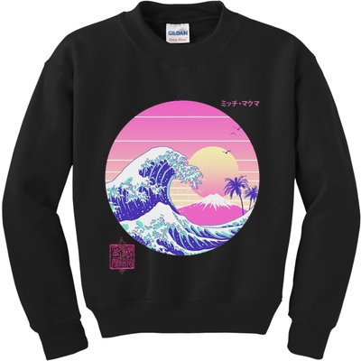 Retro Vaporwave Great Wave Japanese Aesthetic Design Kids Sweatshirt