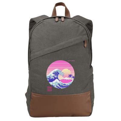 Retro Vaporwave Great Wave Japanese Aesthetic Design Cotton Canvas Backpack