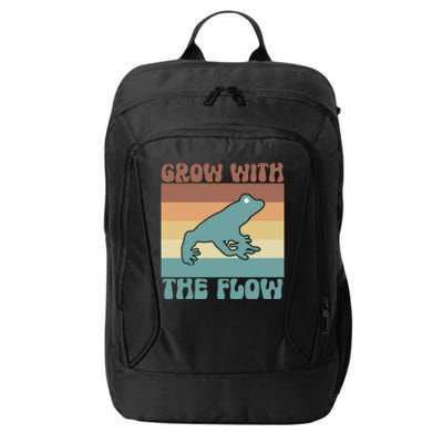 Retro Vintage Grow With The Flow Kawaii Frog Gift City Backpack