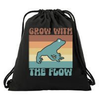 Retro Vintage Grow With The Flow Kawaii Frog Gift Drawstring Bag