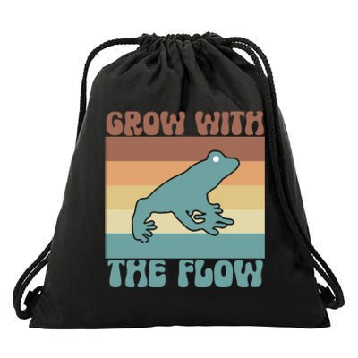 Retro Vintage Grow With The Flow Kawaii Frog Gift Drawstring Bag