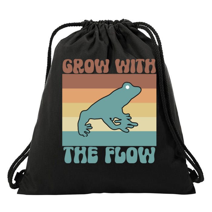 Retro Vintage Grow With The Flow Kawaii Frog Gift Drawstring Bag