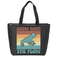 Retro Vintage Grow With The Flow Kawaii Frog Gift Zip Tote Bag