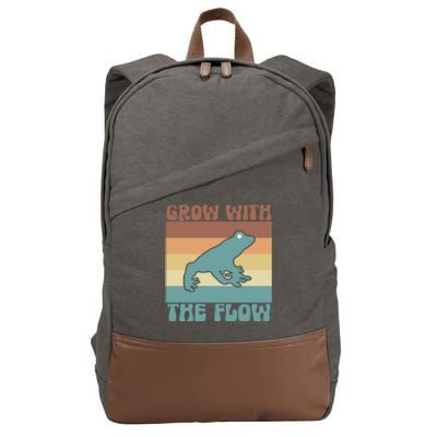 Retro Vintage Grow With The Flow Kawaii Frog Gift Cotton Canvas Backpack