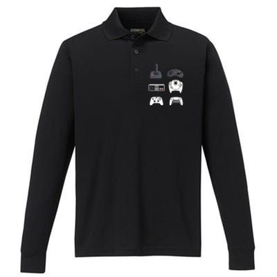 Retro Video Game Controllers Funny Gaming Performance Long Sleeve Polo