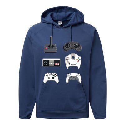 Retro Video Game Controllers Funny Gaming Performance Fleece Hoodie