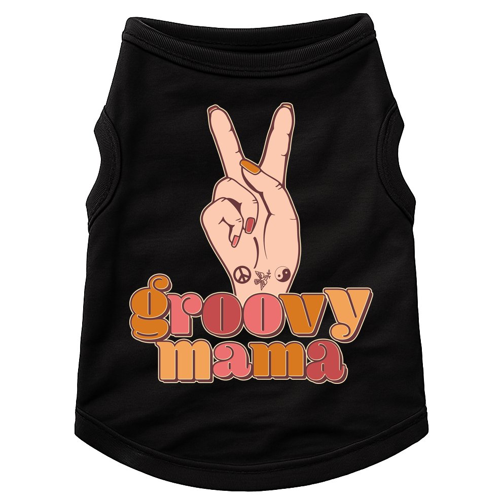 Retro Vintage Groovy Mama Peace Sign Doggie Tank
