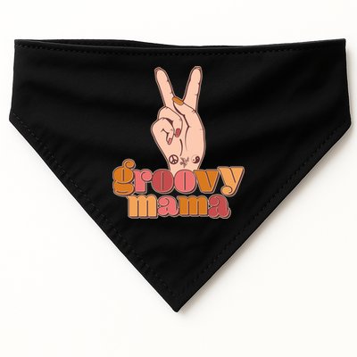 Retro Vintage Groovy Mama Peace Sign USA-Made Doggie Bandana