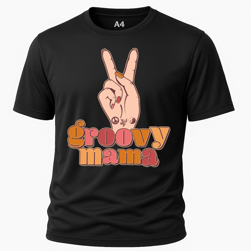 Retro Vintage Groovy Mama Peace Sign Cooling Performance Crew T-Shirt
