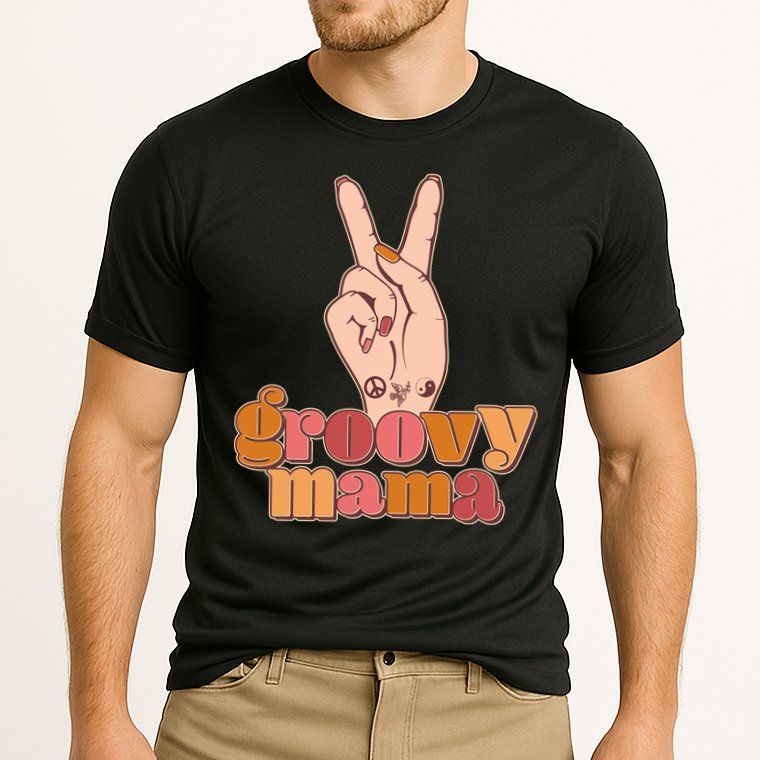Retro Vintage Groovy Mama Peace Sign Cooling Performance Crew T-Shirt
